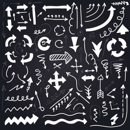 Hand drawn arrows set on black backgroundのイラスト素材