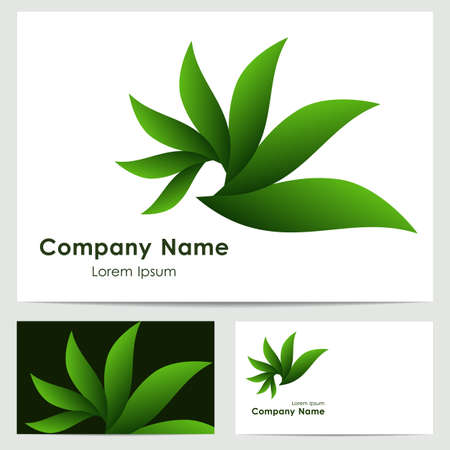 Business card template, seven green abstract leafのイラスト素材