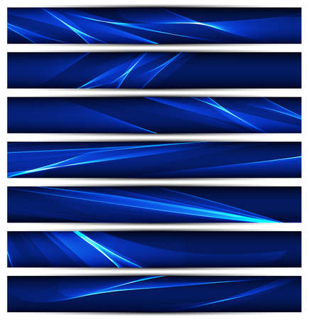 Set of  blue vector banners template or website headers with abstract wavy backgroundのイラスト素材