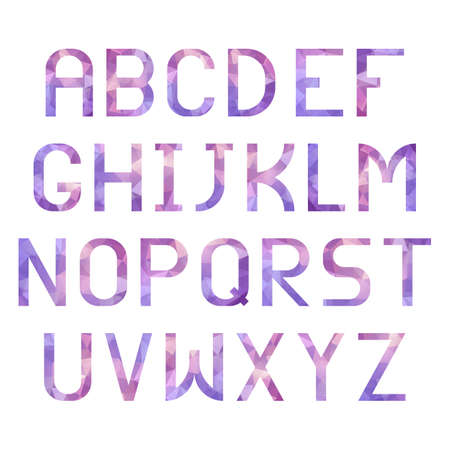 Latin alphabet with triangular purple texture. Capital lettersのイラスト素材