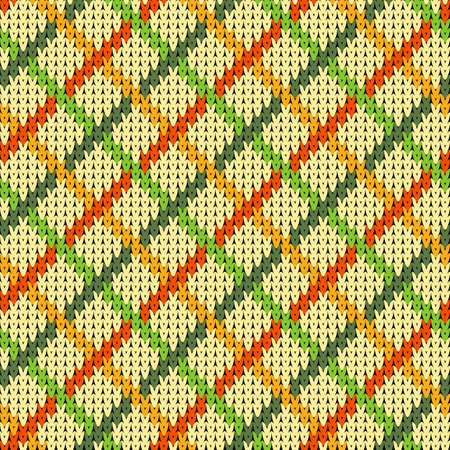 Seamless geometric pattern on the wool knitted texture. Green and orange colorのイラスト素材