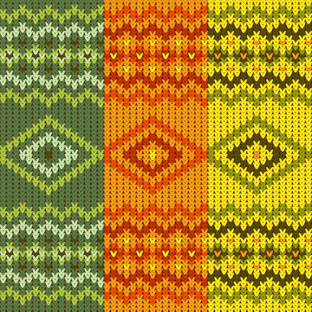 Knitted Sweater Design. Seamless Knitting Pattern With Bright  Green, Orange And Yellow Colorのイラスト素材