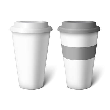 Mockup white coffee cup. White cup and white with gray stripeのイラスト素材
