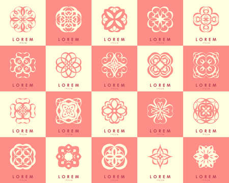 Set of ornaments in soft colors pink and beige. Template flat logo.It can be used as a logo for a cosmetics company, a beauty salon, spaのイラスト素材