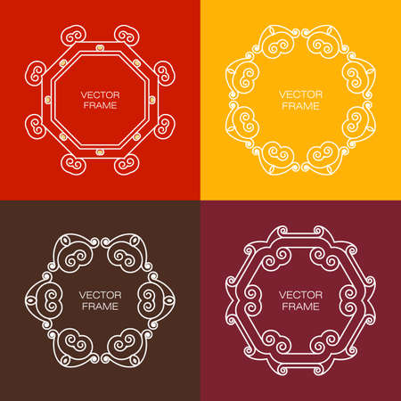 Vector floral frame with copy space for text in trendy mono line styleのイラスト素材