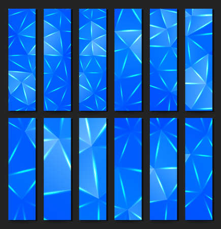 Set of modern vector banners with  polygonal background in light and dark blue colorのイラスト素材