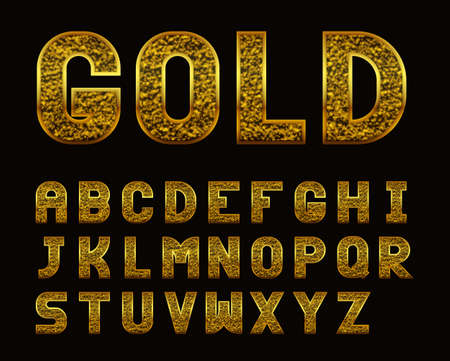 Capital letters of the English alphabet with a shimmering  texture and contour golden colorのイラスト素材