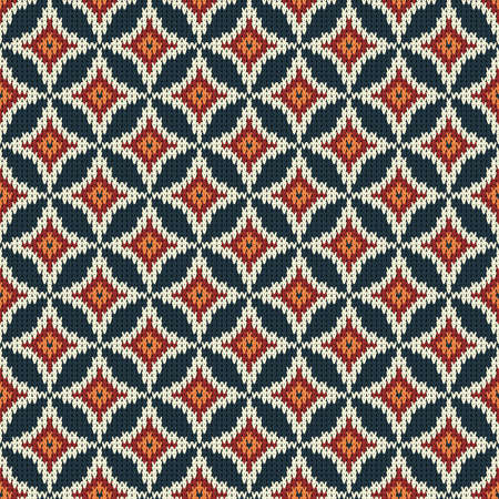 Geometric pattern seamless knitted texture in grey, white, red, orange colors
