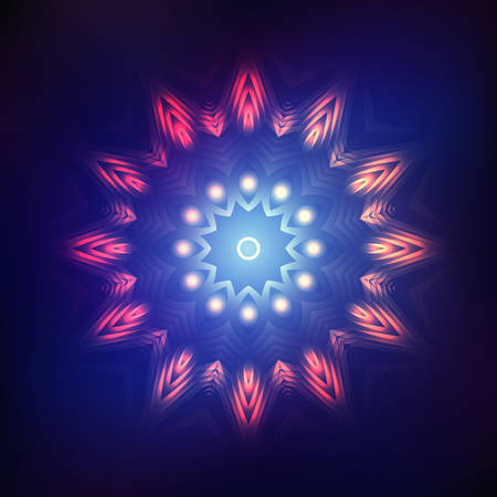 Red abstract shining  mandala star on blue backgroundのイラスト素材