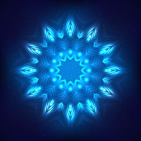 Blue abstract shining cosmic mandala un blue blurred backgroundのイラスト素材