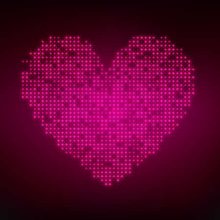 Abstract pink heart from the bright shining stars on a dark background. Greeting card for Valentine's Dayのイラスト素材
