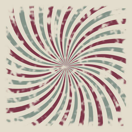 Abstract background in retro style. Swirling rays halftone texture with grunge effectのイラスト素材