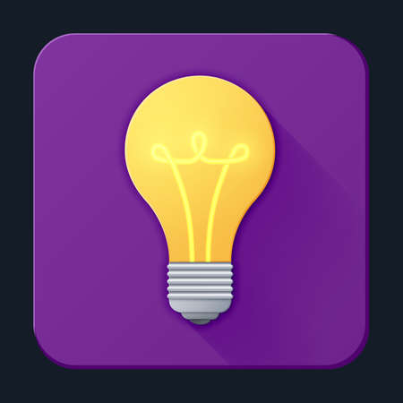 Light bulb icon, full-color on a dark purple background. Vector illustrationのイラスト素材