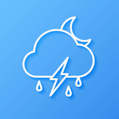 Icon weather moon, cloud, rain with lightning on a blue backgroundのイラスト素材