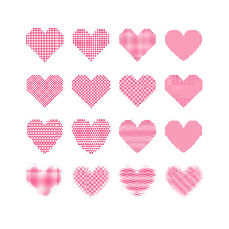 Set of pink hearts with halftone effectのイラスト素材