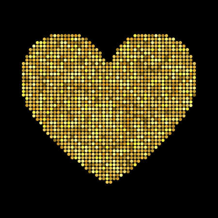 Golden hearts with halftone effect isolated on black backgroundのイラスト素材