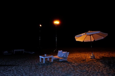 Cafe on the beach at nightのeditorial素材