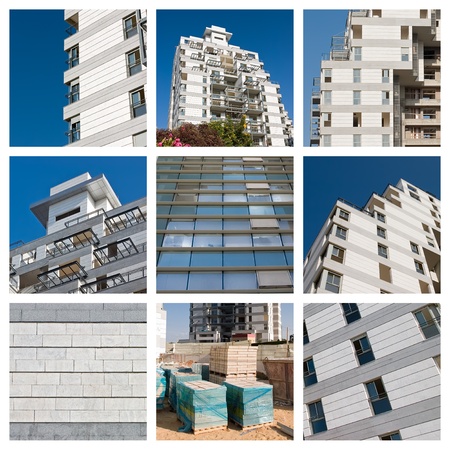 Collage residential building construction site and blue skyのeditorial素材