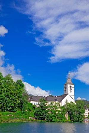 The beautiful village St  Wolfgang on the lake Wolfgangsee Austriaの写真素材