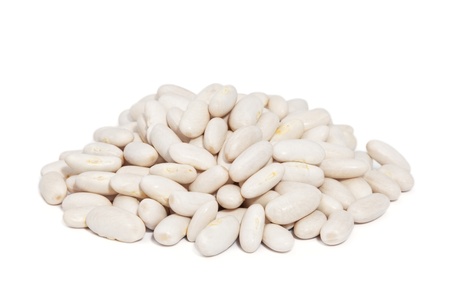 Pile Great Northern Beans isolated on white background  Also called white kidney beans, these beans...