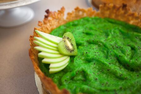 Sweet cake with fruit decorationの写真素材