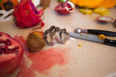 Process of cookingÂ cake with fresh fruitsの写真素材