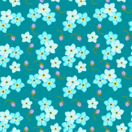 Seamless vector pattern with blue flowers illustration.のイラスト素材