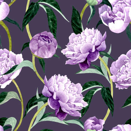 Peonies seamless pattern, flowers watercolor illustration.の写真素材