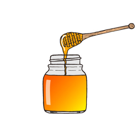 Honey. Jar of honey. sweet food. vector illustration.のイラスト素材