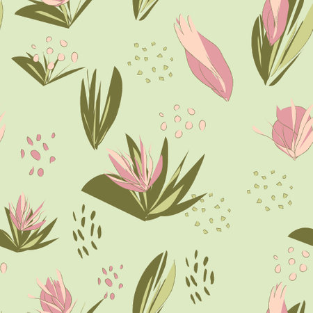 Floral pattern on a light green background. Printing clothes, packaging paper, wallpaper.の写真素材