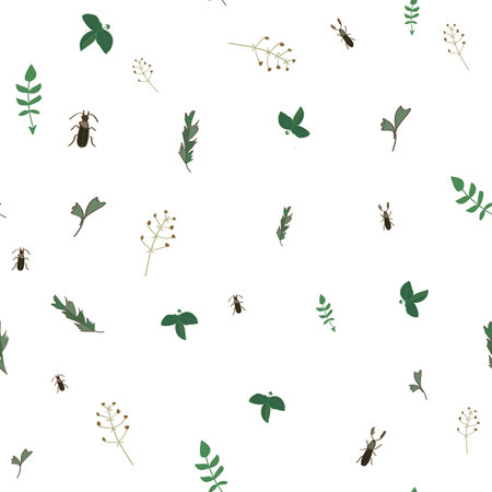 Beetles and leaves, seamless pattern for fabricのイラスト素材