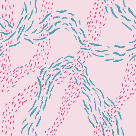 Pink background for the fabric. Turquoise stripes and pink dots on a light background. Pattern for fabrics, clothing, and bed linen. Seamless bitmap pattern.のイラスト素材