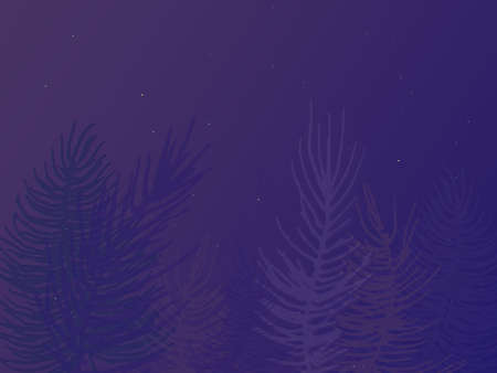 Purple raster background with leaves, fern, framed with tropical leaves. Postcard, poster,...