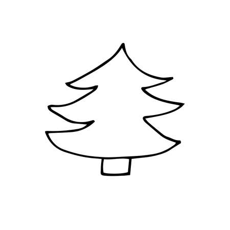 Vector doodle spruce, Christmas tree. Drawing with a black outline on a white background. Print for clothes, notebooks, postcards. Black scribbles on a white backgroundのイラスト素材