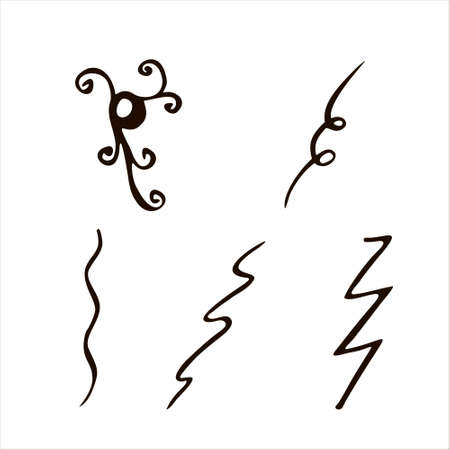 Hand-drawn linear ornament, curl, spiral and zigzag. Simple vector graphics elements for design, decoration, text dividerのイラスト素材