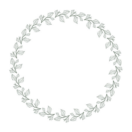 Hand drawn vector illustration, round vignette of green leaves. Design element for invitations, greeting cards, quotes, blogs, posters and more. Perfect For Wedding Frames.のイラスト素材