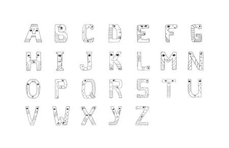 Funny fabulous childrens alphabet in vector. Handwritten inscription ABC. Typographic design for poster, banner, print, decoration of childrens playroom or greeting card.のイラスト素材