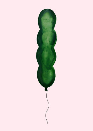 Watercolor green balloon isolated on white background. Hand drawn watercolor illustration.の写真素材