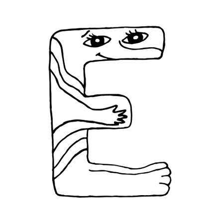 Hand drawn vector black letter. English E, funny style, doodle big letter. For poster, card, prints, design decorationのイラスト素材