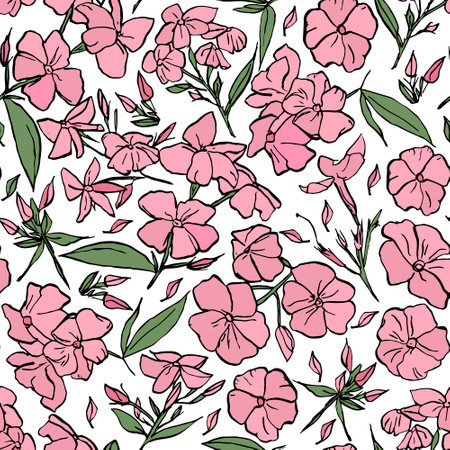 Cute floral pattern in small pink flowers. Seamless vector texture. Elegant template for fashion prints. Colored summer pattern.のイラスト素材