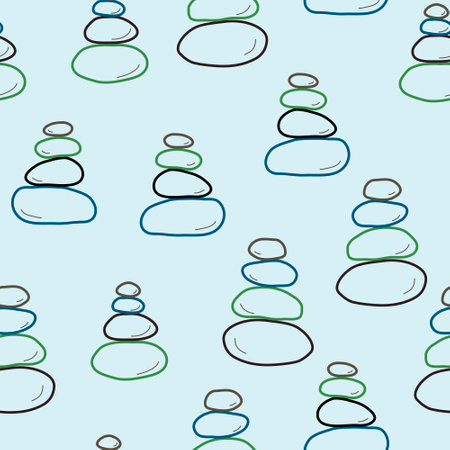 Stone balance zen seamless pattern. Spa, massage design. Harmony relax concept. Vector doodle pattern.のイラスト素材