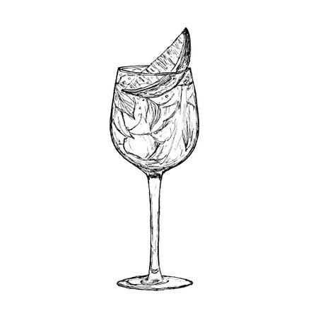 Ice tea glass, sketch hand-drawn illustration. Summertime fruit tea vector illustration isolated on white background.のイラスト素材