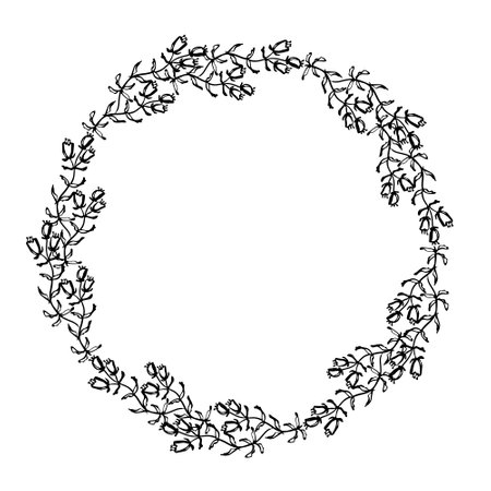 Floral beautiful frame. Cute Wreath Vector illustration. Hand drawn circle border for design.のイラスト素材