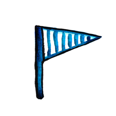 Blue Striped Flag. Watercolor illustration of children's flag, marine theme. Element of holiday, nursery design.の写真素材
