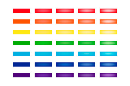 Rectangular rainbow colors button set for menu, mobile or website interface. Vector blank glossy web buttons rainbow colors isolated on white.のイラスト素材