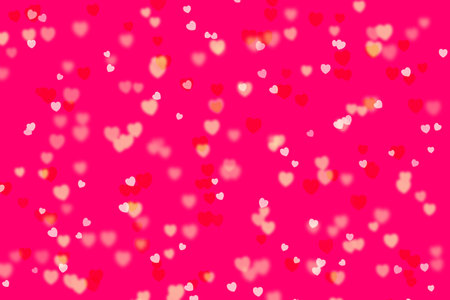 Romantic bright pink background with hearts, large abstract banner on Valentine's Day. Flying hearts on bright background.の写真素材
