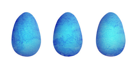 Blue Easter eggs, watercolor with gradient. Texture of the paint, natural bright eggs.の写真素材