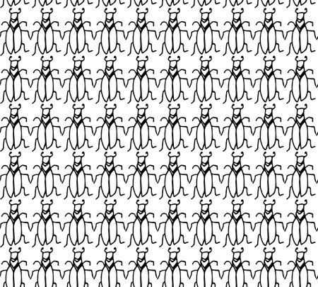 Seamless vector pattern with beetles, simple doodle illustration with insects. Insecticide background, biology cover. Invasion of cockroaches.のイラスト素材