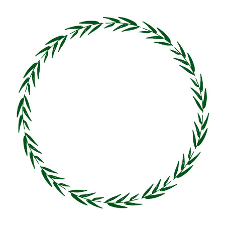 Circle floral green eucalyptus twigs, drawn frame vector illustration. Hand drawn wreath leaves.のイラスト素材