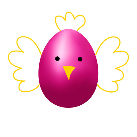 Easter fuchsia color Easter egg vector illustration. Colorful 3d egg in form funny chicken for Easter holiday egg hunt decoration. Vector illustration.のイラスト素材